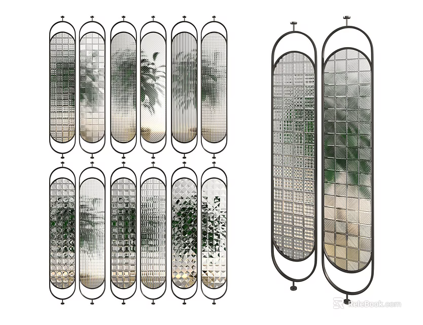 Decorative Glass Room Dividers With Multiple Patterned Panels And Grid Designs For Home 3d model 