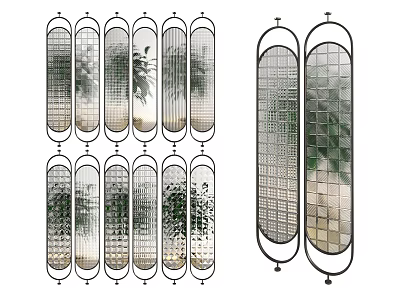 Decorative Glass Room Dividers With Multiple Patterned Panels And Grid Designs For Home 3d model