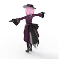 Gothic Game Character With Pink Hair Purple Outfit Hat And Black Boots