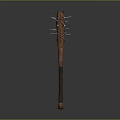 Traditional Ancient Wooden Weapon Featuring Long Handle And Crossed Decorative Structure