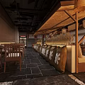 Chinese Restaurant Exterior Design With Wooden Decor Bamboo Curtains Lanterns And Barrel Planters
