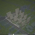 Modern Aerial Planning of Urban Residential Area with High Rise Buildings Greenery and Roads