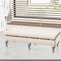 Beige Tufted Upholstered Ottoman Bench With Wooden Legs In Modern Living Room