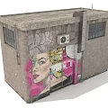 Urban Brick Building Exterior With Colorful Graffiti Mural And Street Art Design 3d model