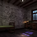 Historical Cultural Center Interior With Iron Barred Window Sunlight And Person Reading
