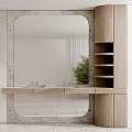 Modern Bathroom Cabinet With Wooden Frame Mirror Double Sink And Open Shelves