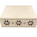 Wooden Decorative Ornament Storage Box With Snowflake Cutout Patterns Open Lid And Red Interior Detail
