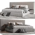 Modern Double Bed With Upholstered Headboard Gray Pillows Blanket Side Table And Rug 3d model