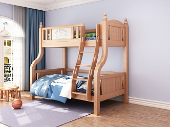 Children'solid wood bunk bed high and low bed mother bed 3D model 3d model