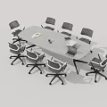 Modern Conference Table with Black Rolling Chairs Laptop Documents and Coffee Mug 3d model