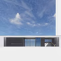 Modern Entrance Gate Design With Glass Panels And Tall Building Under Blue Sky