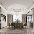 Modern Duplex Living Room Interior With Round Chandelier Dining Table Large Windows And Marble Floor