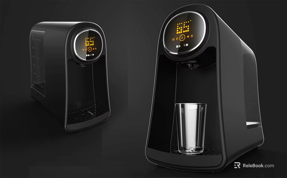 Modern Black Water Dispenser With Digital Display And Transparent Glass For Home Use 3d model 