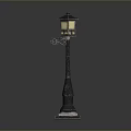 Vintage Street Lamp With Decorative Metal Post And Glass Shade Stand