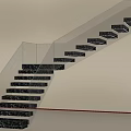 Modern Staircase With Black Marble Steps And Transparent Glass Railing