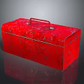 Red Metal Toolbox With Textured Surface And Sturdy Handle For Hardware Storage