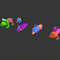 Colorful Plastic Toy Figures With Different Animal Shapes And Vibrant Colors