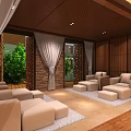SPA Sauna Interior Design With Wooden Elements Relaxation Area Sofas And Greenery