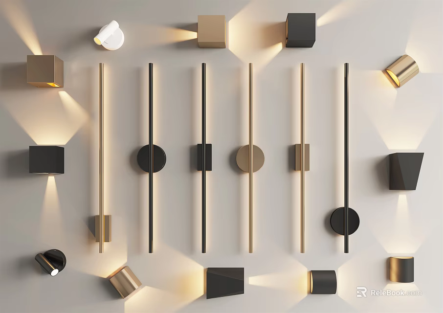 Modern Wall Lamps With Geometric Shapes And Metal Finish For Home Decor 3d model 