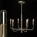 Modern Brass Chandelier With Multiple Sleek Arms And Transparent Glass Bulbs Design