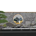 Scenic Wall With Circular Mountain View Window Pine Tree And Flowing Water Lighting 3d model