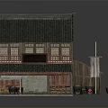 Traditional Chinese Two Story Shop Building With Tile Roof Wooden Balcony And Decorative Elements