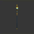 Ornate Magic Staff With Blue Green Orb And Gold Decorative Details