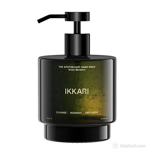 Modern Minimalist Bathroom Accessories IKKARI Black Hand Wash Bottle Cleanse Nourish Refresh 3d model 