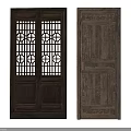 Traditional Chinese Style Wooden Doors With Intricate Carvings And Lattice Patterns