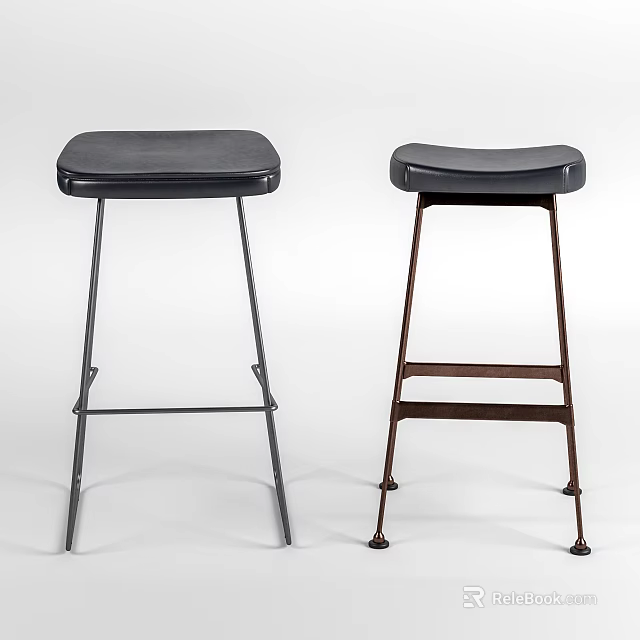 Modern Bar Stools With Black Seats And Silver Brown Metal Legs 3d model 