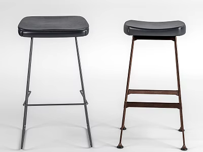 Modern Bar Stools With Black Seats And Silver Brown Metal Legs 3d model