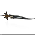 Ornate Medieval Sword With Gold Black Accents Intricate Hilt And Long Sharp Blade