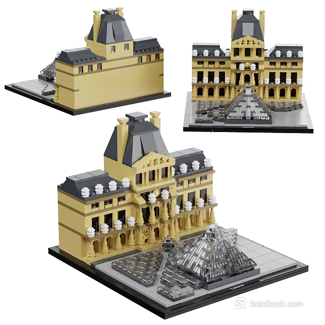Building Blocks Classical Architecture Model With Detailed Roof Windows And Pyramid Structure 3d model 