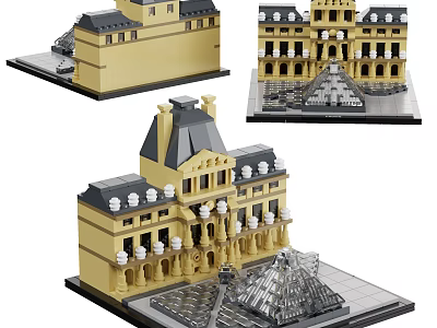 Building Blocks Classical Architecture Model With Detailed Roof Windows And Pyramid Structure 3d model
