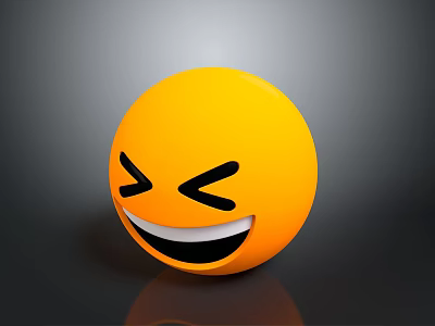 Bright Yellow 3D Emoji Smiling Face With Winking Eyes And Open Mouth On Dark Background 3d model