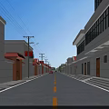 Road Facilities Including Street Lamps And Yellow Center Line Markings On Urban Street With Buildings
