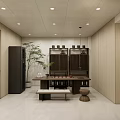 Hotel Mahjong Room Interior Layout With Gaming Tables Chairs And Green Plants