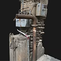 Old Electrical Meter Box Mounted On Weathered Stone Wall With Bricks And Pipes 3d model