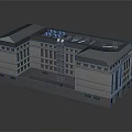 Cartoon Scene Of Modern Building With White Walls Dark Roof And Central Courtyard