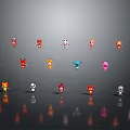 Colorful Cartoon Game And Movie Characters With Unique Designs Different Colors And Gray Background Reflections