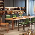 Retro Dining Table and Chair Retro Background Wall Dusk Scene 3d model
