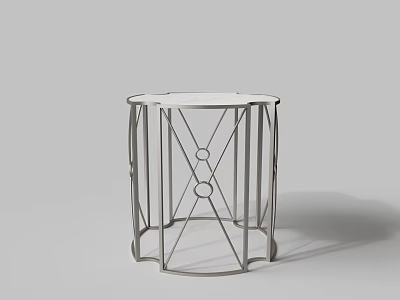 Modern Round Side Table With Geometric Metal Frame And White Tabletop 3d model