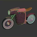 Modern Pink And Purple Motorcycle With Orange Seat Round Headlight And Black Wheels