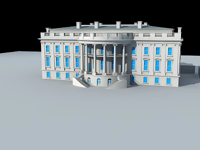 European Architecture Building With White Facade Blue Windows And Front Columns 3d model