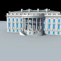 European Architecture Building With White Facade Blue Windows And Front Columns 3d model