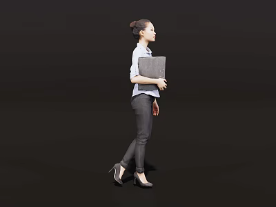 Professional Woman Walking In White Shirt Black Pants With Folder And High Heels Black Background 3d model