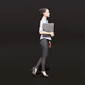 Professional Woman Walking In White Shirt Black Pants With Folder And High Heels Black Background