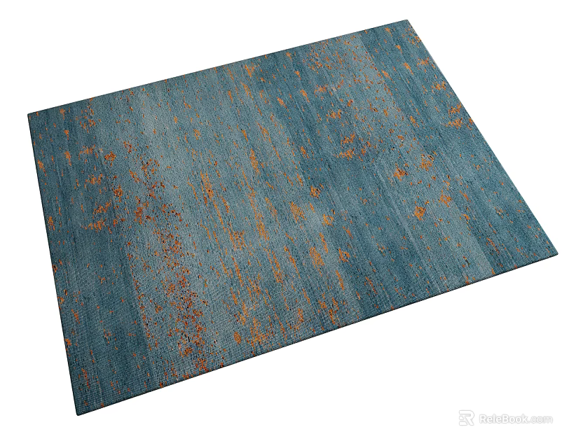 Elegant Square Rug With Blue Background And Orange Rustic Pattern Design 3d model