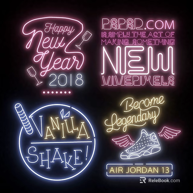 Colorful Neon Decorative Lights With Creative Text And Pattern Designs 3d model 