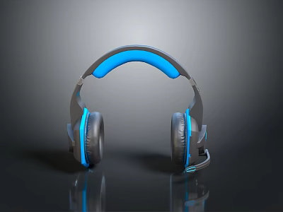 Modern Gray And Blue Computer Headphones With Microphone Gaming Design 3d model
